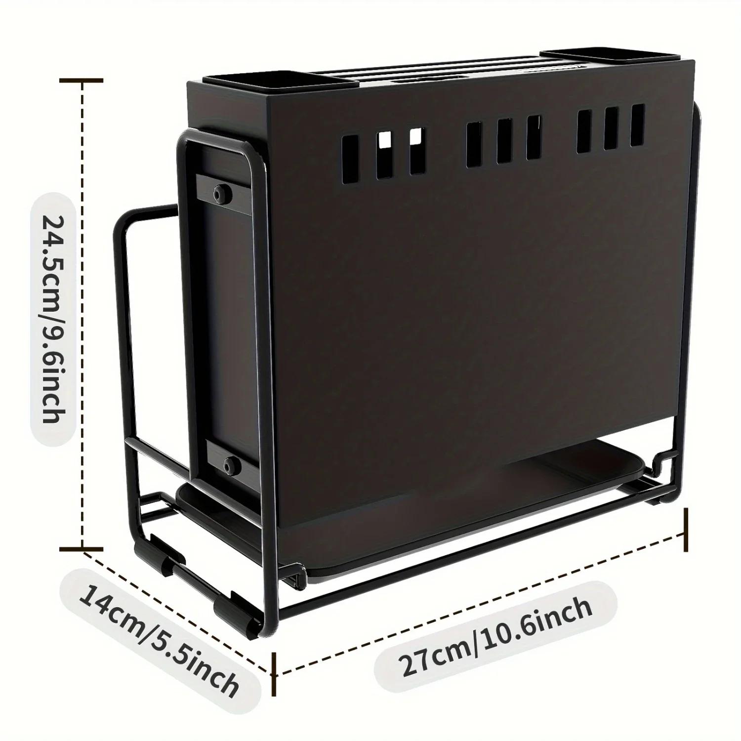 

Держатель для столовых приборов, настенная рамка для палочек для еды, вертикальная стойка для столовых приборов с поддоном для слива и разделочной доской, многофункциональная кухня Countertop чёрный
