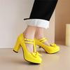Women Mary Jane Shoes Lolita High Heels Bow T-Strap Platform Pumps Thick Heels Shoes Princess Wedding Party Shoes Plus Size33-46