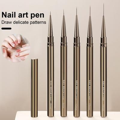 Brosse à ongles en Nylon Ultra-fin, poignée confortable, corps en métal, Portable, débutant, professionnel, bricolage, Nail Art, dessin de couleur, stylo à points, 1/5 pièces