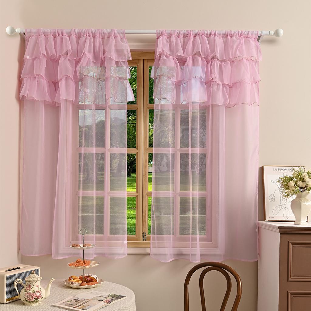 Solid Color Trilon Three Lace Through Rod Window Screen Living Room Half Blackout Curtain Curtain