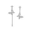 Butterfly zircon fringed pearl earrings without earrings, women's super fairy earclips, light luxury and high-end summer asymmetrical stud earrings