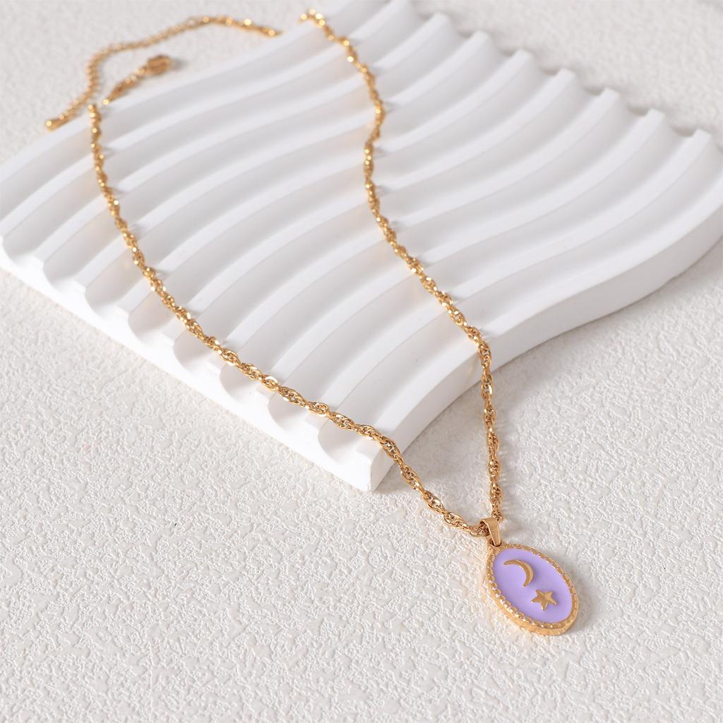 French Retro Star Moon Necklace Personalized Fashion Ladies Dripping Oil Pendant