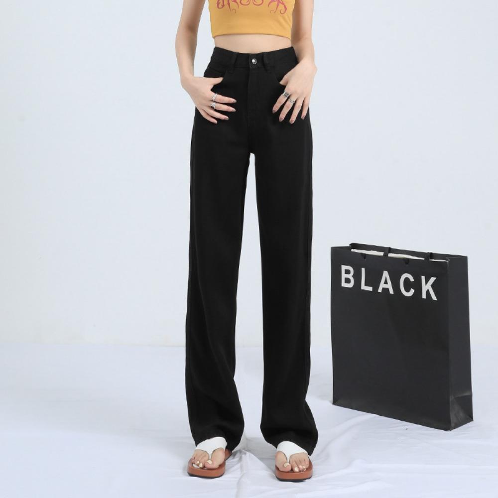 

Весна и Лето 2025 Новые Повседневные Универсальные Брюки с Широкими Штанинами Женские Свободные Прямые Брюки с Завышенной Талией Узкие Джинсы 2XL чёрный