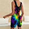 Women Plus Size Scoop Neck Sleeveless Colorful Ink Splatter Printed Loose Romper With Pockets