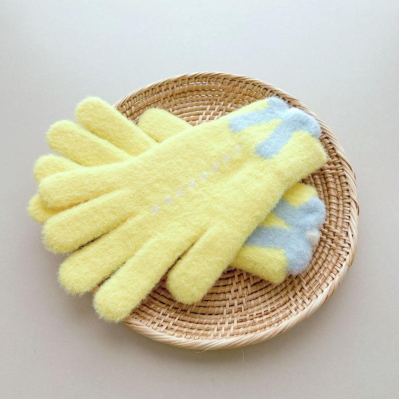 

Взрослые мультяшные перчатки с бантом, пятипалые, утолщенные, теплые и ветрозащитные, для велоспорта, мужские и женские, зимние, полнопалые One Size жёлтый