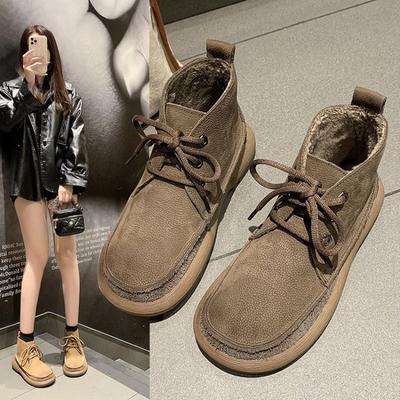 Large Size Martin Boots New Velvet Thickened Warm Retro Short Boots Front Lace-up Women's Boots
