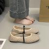 Single Shoes Women's Summer 2025 New Hollow Woven Breathable Fishing Net Gauze Flat Bottom Shallow Mouth French Mary Jane Sandals
