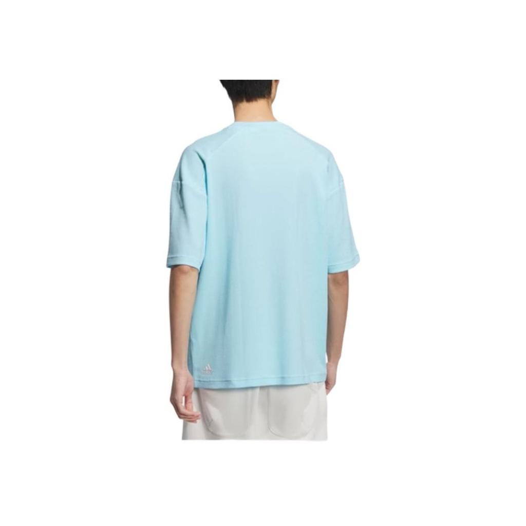 Adidas Letter Embroidery Pocket Design Ribbed Round Neck Sports Short Sleeve T-Shirt Men Tops Sky-Blue JI6863