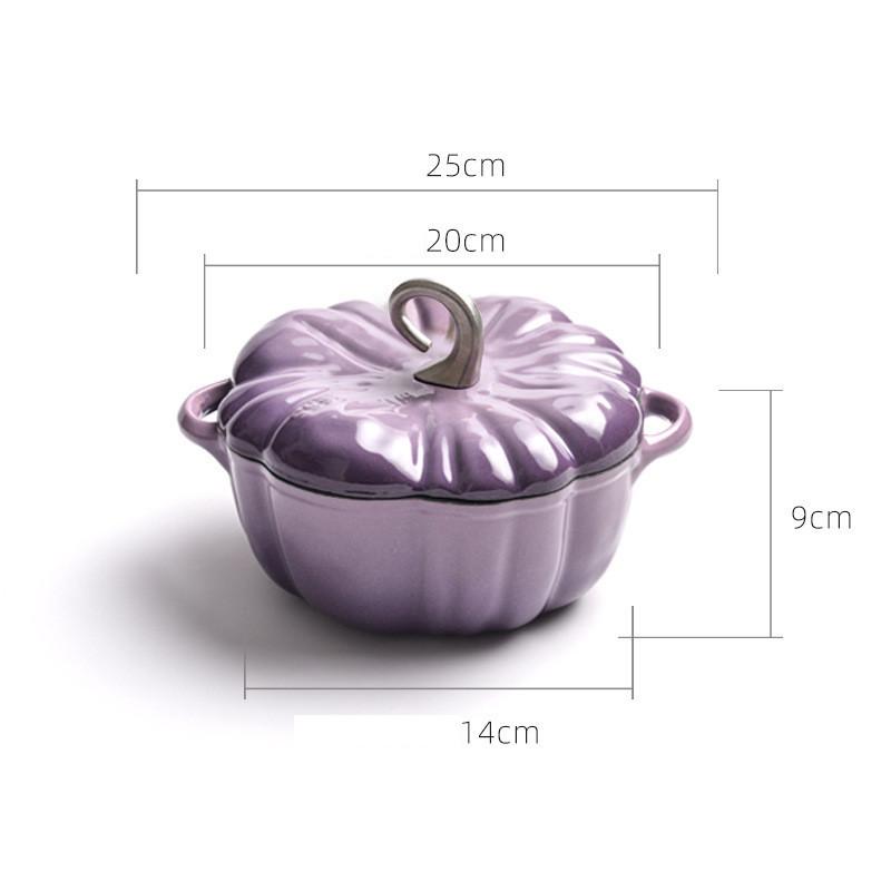 

Pumpkin Enameled Cast Iron Dutch Oven 1.9L Enamel Coated Cookware NonStick Enamel Pot Casserole Dish 7.9inch for All Heat Source 1.85L