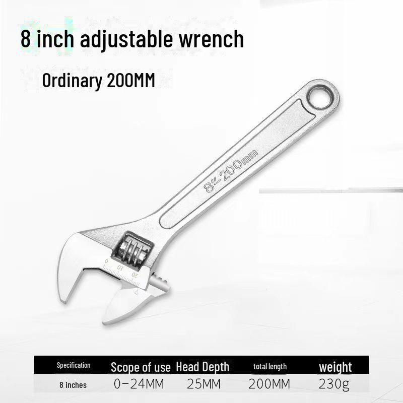 Adjustable Steel Wrench - Movable Jaw, Sizes: 6", 8", 12", 15", 18