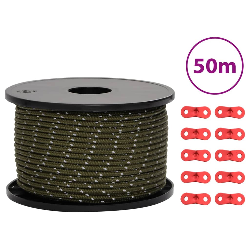 Reflective Tent Guy Line with Rope Tensioners 50 m 5 mm