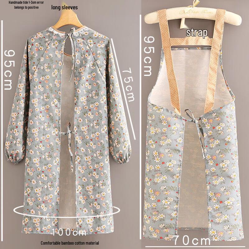 Long-Sleeve Canvas Floral Apron