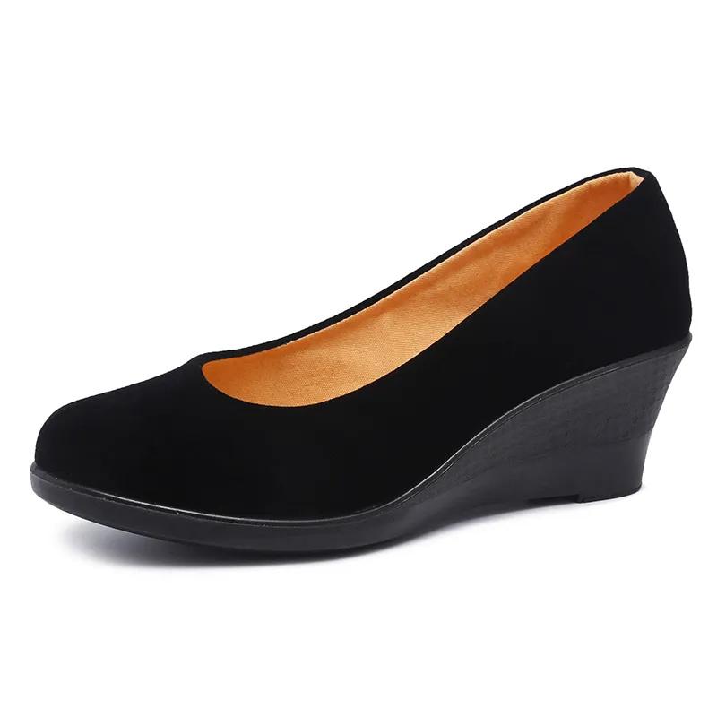 women cute light weight high quality black anti skid slip on wedge heel shoes lady leisure sweet comfort heel shoes ab207