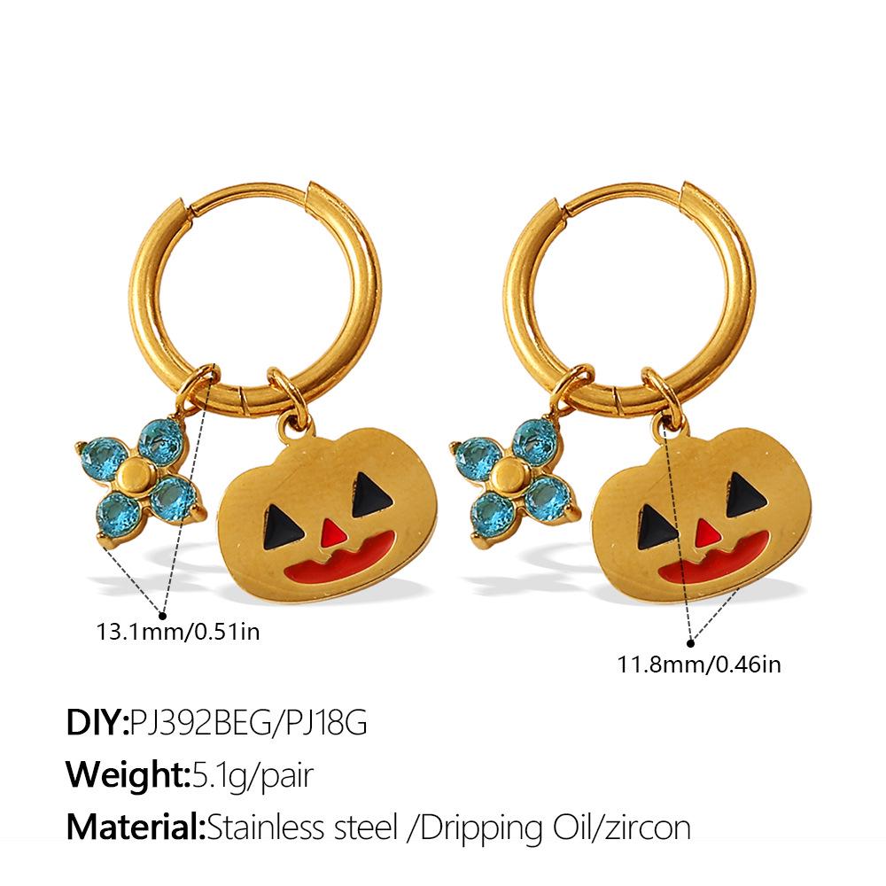 European & American Christmas Pumpkin Pendant Earrings: 18K Gold-Plated Stainless Steel, Versatile Drip Oil Design for Women