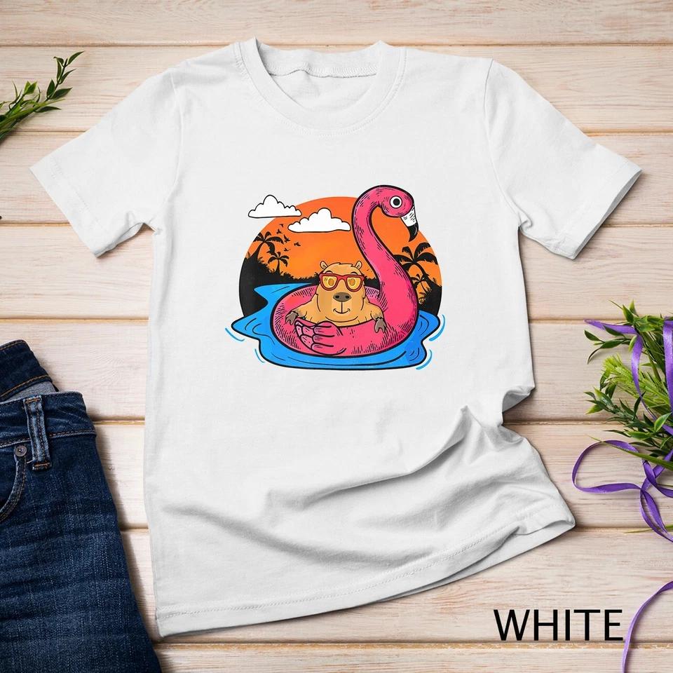 Capybara Swimming Pool Lover Men Flamingo Capybara T-Shirt Unisex T-shirt 9 2XL