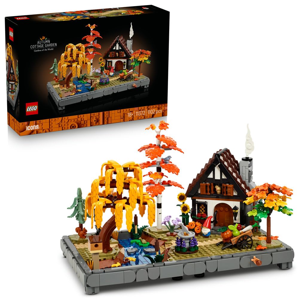 

LEGO Icon Осінній котеджний сад, весела іграшка, ідеальна для днів народження та інших особливих випадків. Також включає штучну зелень та декоративні рослини. 11372.