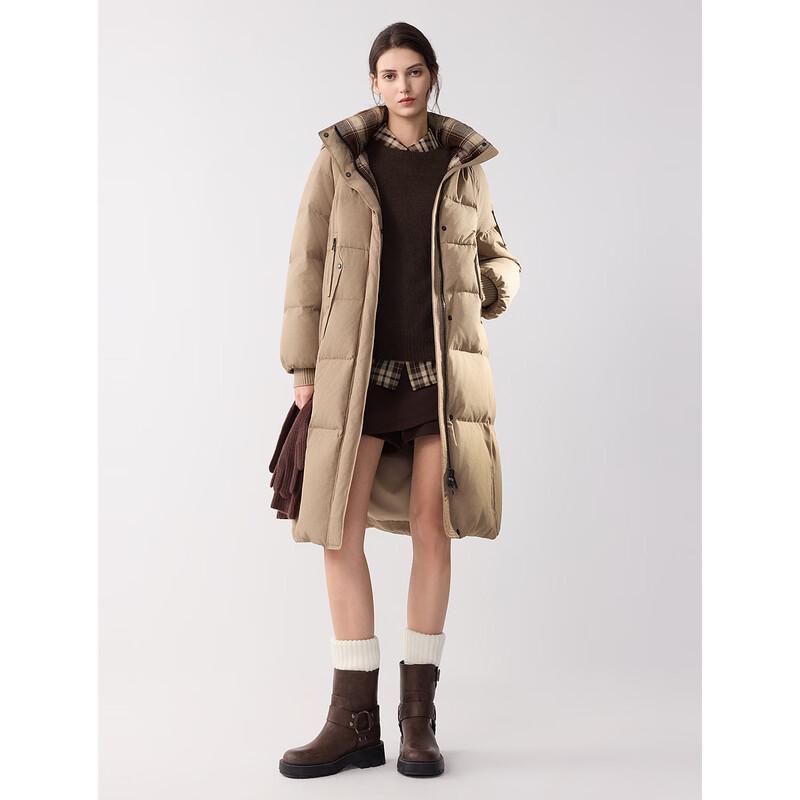 ELLE Women's High-Neck Knit Panel 90% White Duck Down Jacket