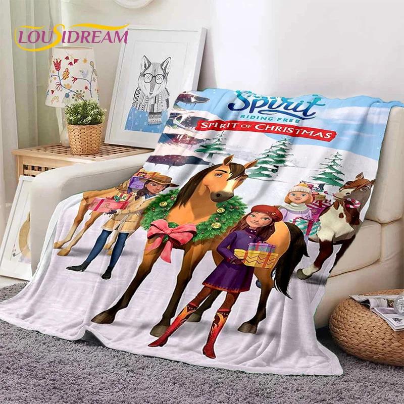 Spirit Riding Free Cartoon Horses Soft Blankets Cozy Throw for Picnics Bed Sofa Home Bedroom Perfect Gift for Girls