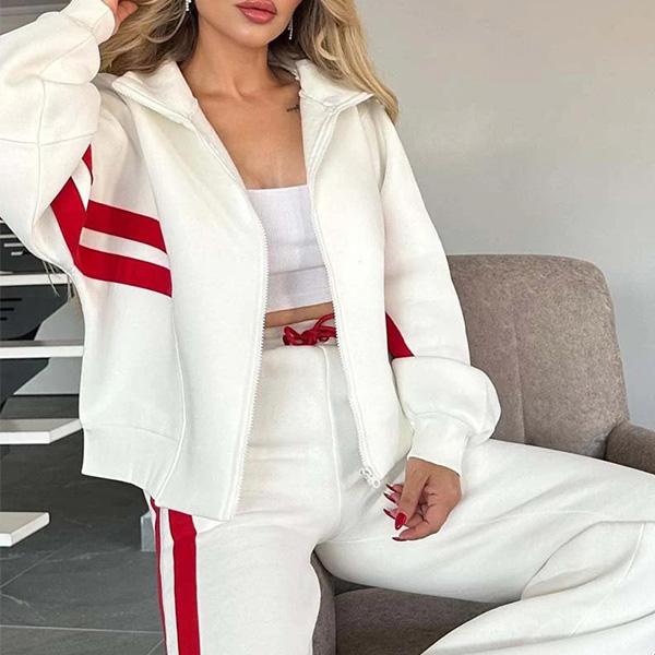 Spring/Fall Striped Zipper Top Women's Casual Sports Set