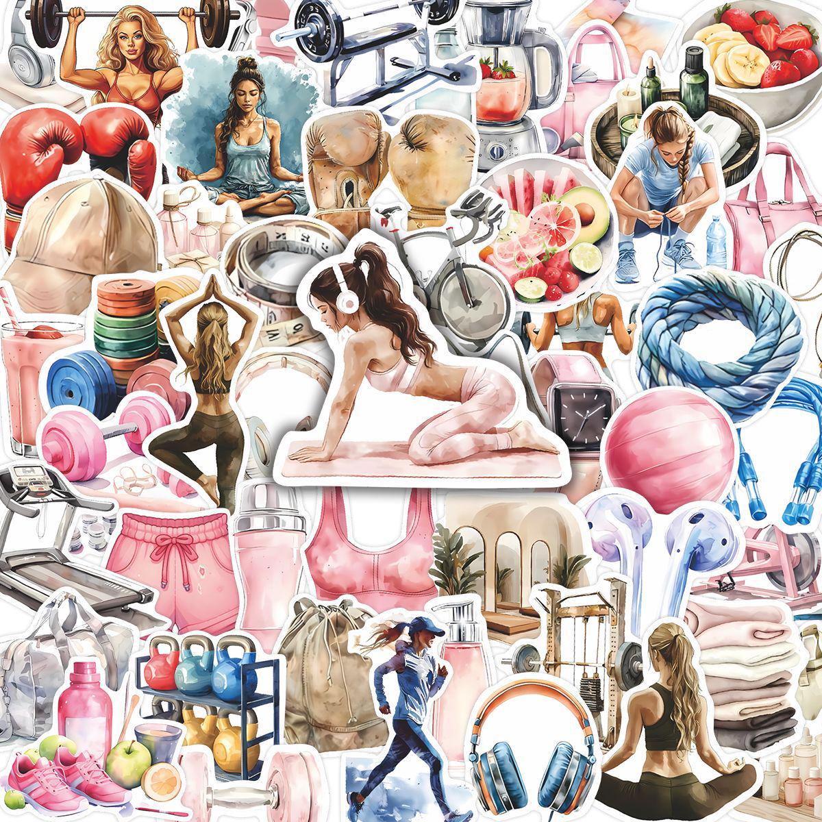 

50 Fresh Watercolor Yoga Stickers: Vibrant Sports Style for Planners, Phones, and Water Bottles No