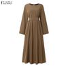 ZANZEA Women Casual Round Neck Solid Color Long Sleeve Loose Muslim Dress