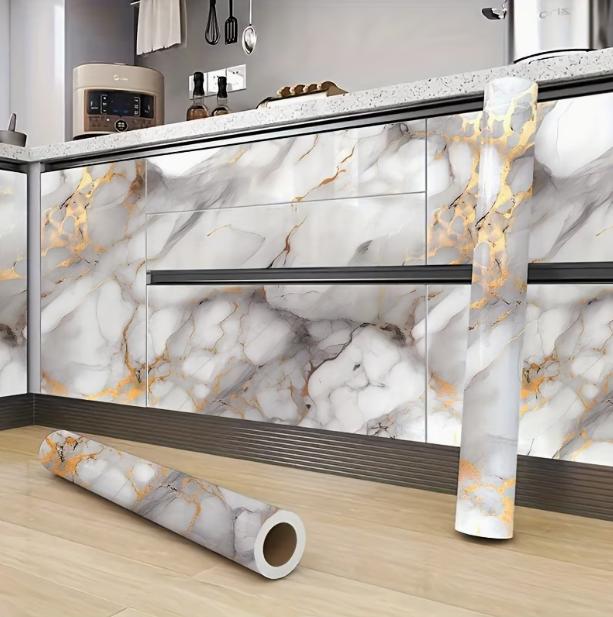 0.55m Waterproof PVC Anti Fouling Wallpaper Marble Gilded Living Room Kitchen Sticker
