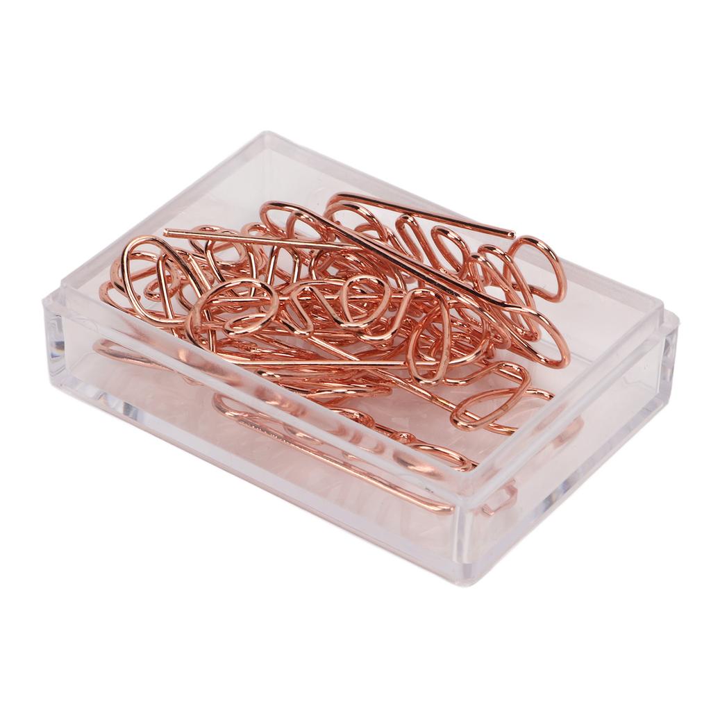 100 Peças Clips de Papel Ouro Rosa Formato Único Processo de Galvanoplastia Leve Portátil Clipe de Papel de Metal com Caixa de Armazenamento