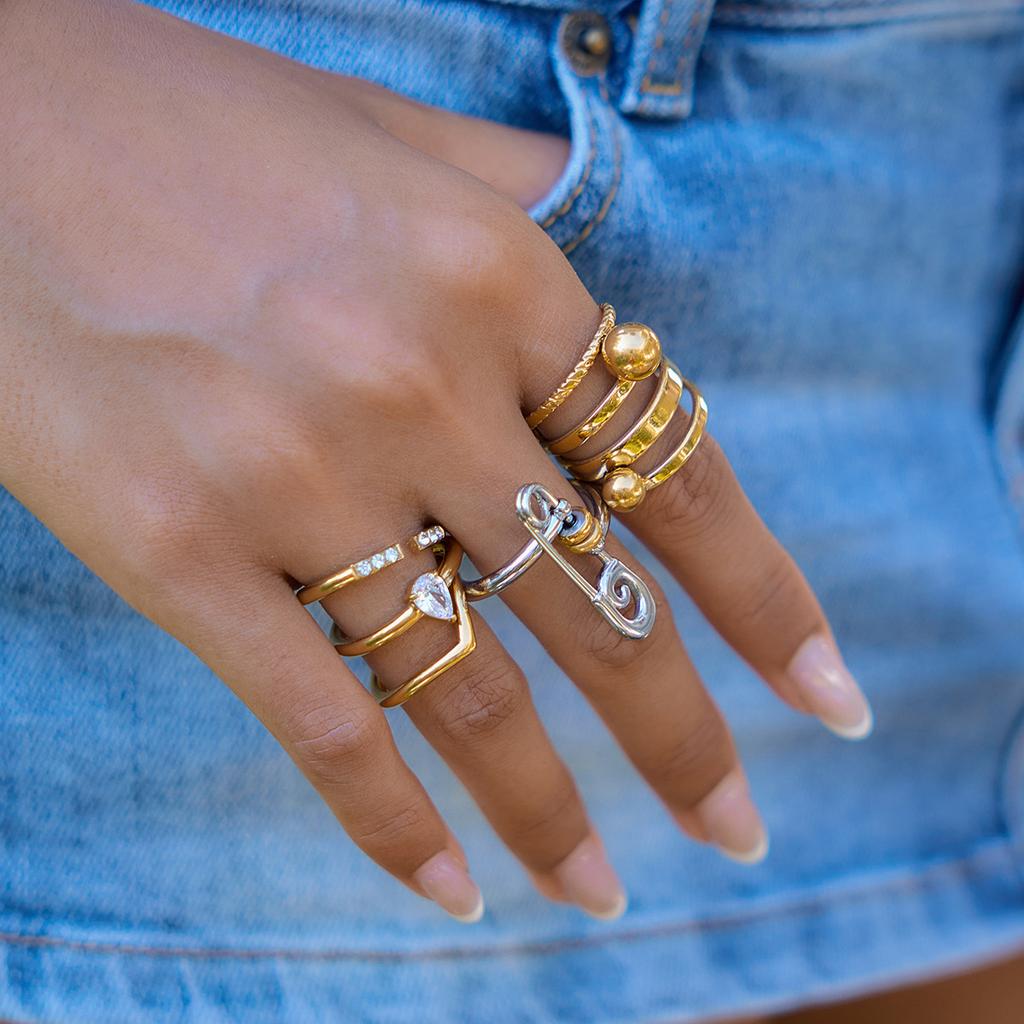Design Minimalist 18K Gold, Personalized Ball Multi-layer Hollow Opening Ring Jewelry