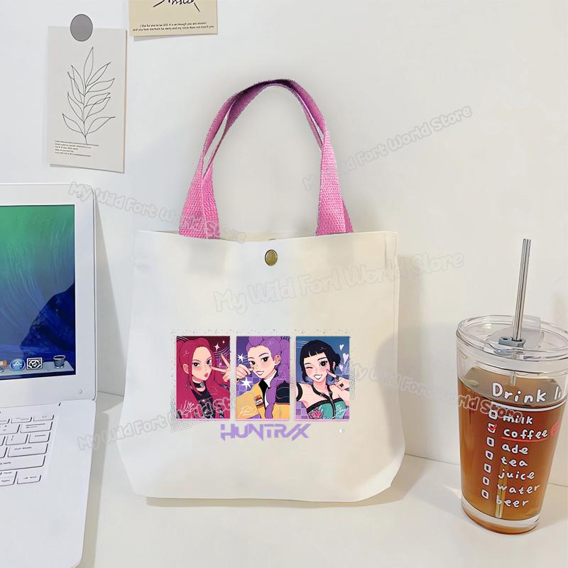 Perfect KPop Demon Hunters Women Canvas Handbag Rumi Mira Zoey Girl Tote Bags Portable Female Phone Pouch Cute Cartoon Shopping Bag