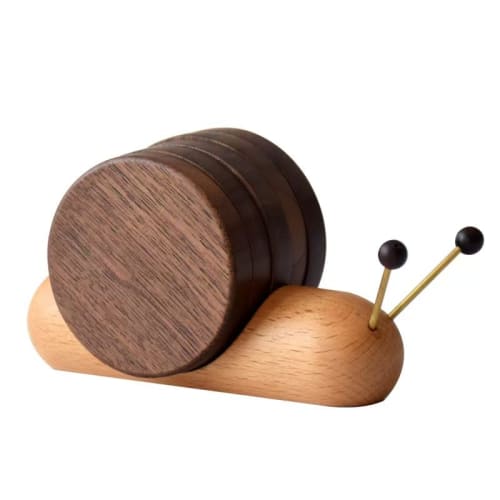 

Set of 6 Wooden Coasters with Snail and Cow Designs, with Storage Case. Stylish Round Coasters for Tea, Tea, and Coffee. Waterproof, Non-Slip, and Ins