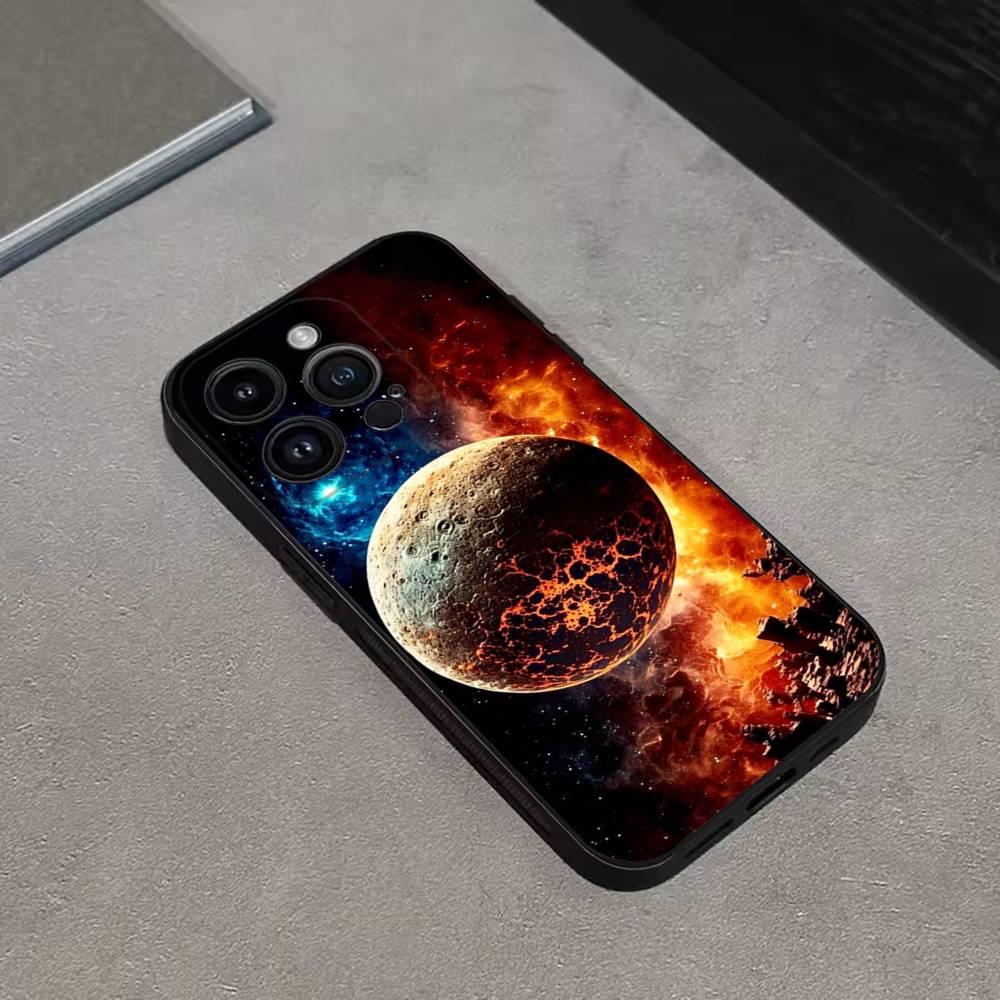 Saturn Solar system Phone Case For iPhone 17,16,15,14,13,12,11 Plus,Pro Max,XS,X,XR,SE,Mini,8,7,Soft Silicone Black Cover