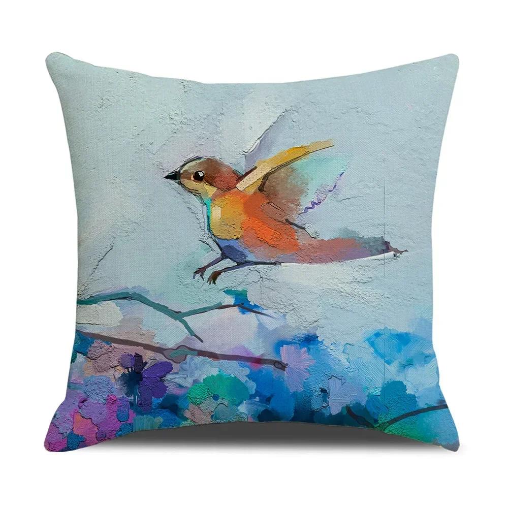 Watercolor Bird Cushion Cover Pillowcase Home Decor Office Sofa Pillowcase Home Decor Pillowcase