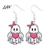 Easy to Wear Earrings Pink Heart Ghost Earrings, Cute with Bow Drop Halloween Jewelry Lightweight Acrylic for Girls Women Non-oxidizing