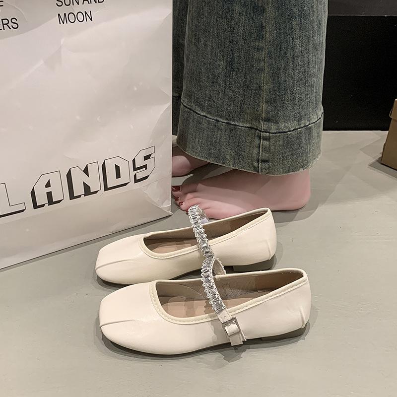 French Ballet Style Flat-soled Single Shoes Women's 2025 Summer and Autumn New Models with Skirts, Evening Shoes, Rhinestone Mary Jane Small Leat