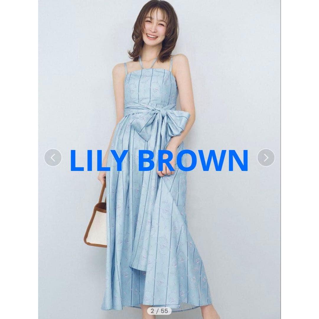 LILY BROWN volume ribbon 2way dress flower 0 size floral pattern