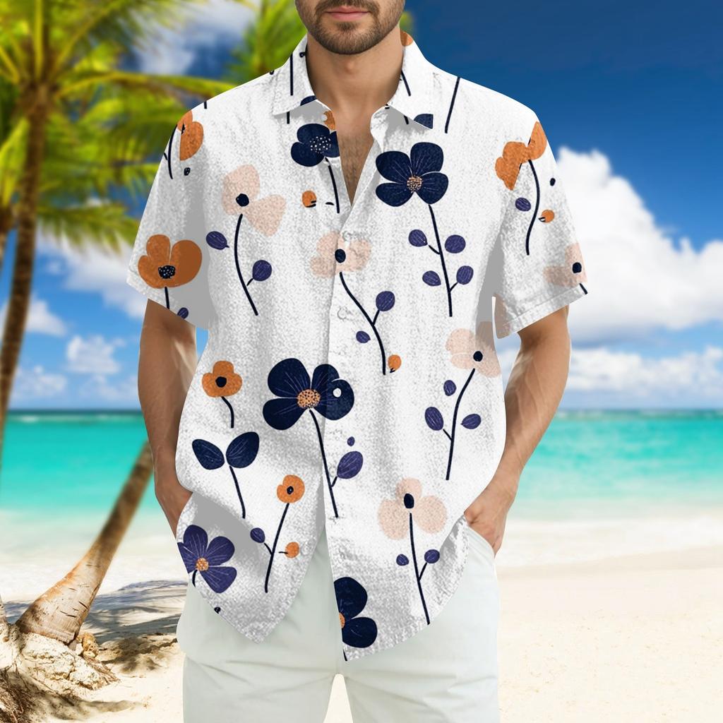 Men's Fashion Loose Hawaiian Printed Short Sleeve Beach Shirt
