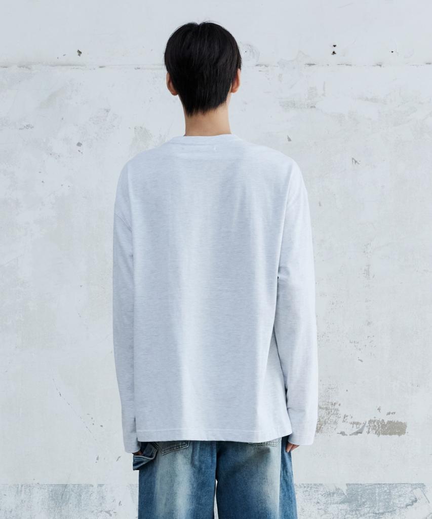 MAISON MINED Doodle Heart Long Sleeve Melange White