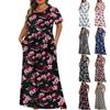Women's Casual Short-Sleeved Printed Pocket Long Dress