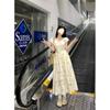 Coffee break bubble sleeve dress women's summer new small waist temperament floral dress