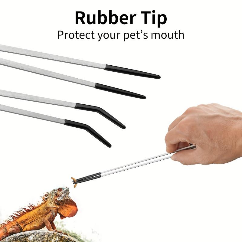 Stainless Steel Reptile Feeding Tongs with Rubber Tips, 10, 15.24cm Straight & Curved Long Tweezers for Aquarium or Crafts