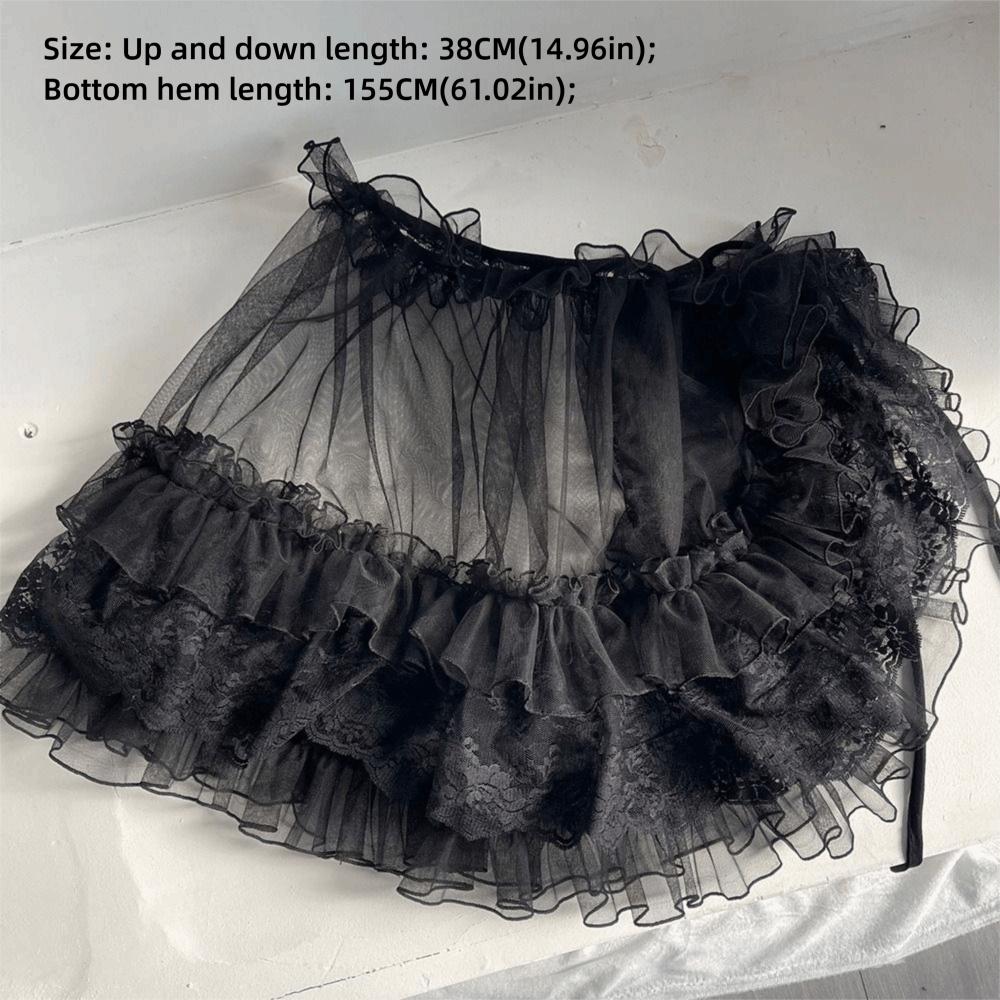 White Black Lolita Short Shawl Lace Mesh Lolita Skirt Versatile French Style Smock  Women