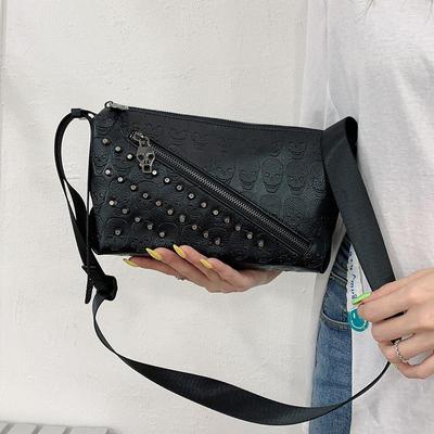 Women Classic Black Skull Cross Body Bag Vintage Clutch Purse Shoulder Bag Rivet Goth Bags