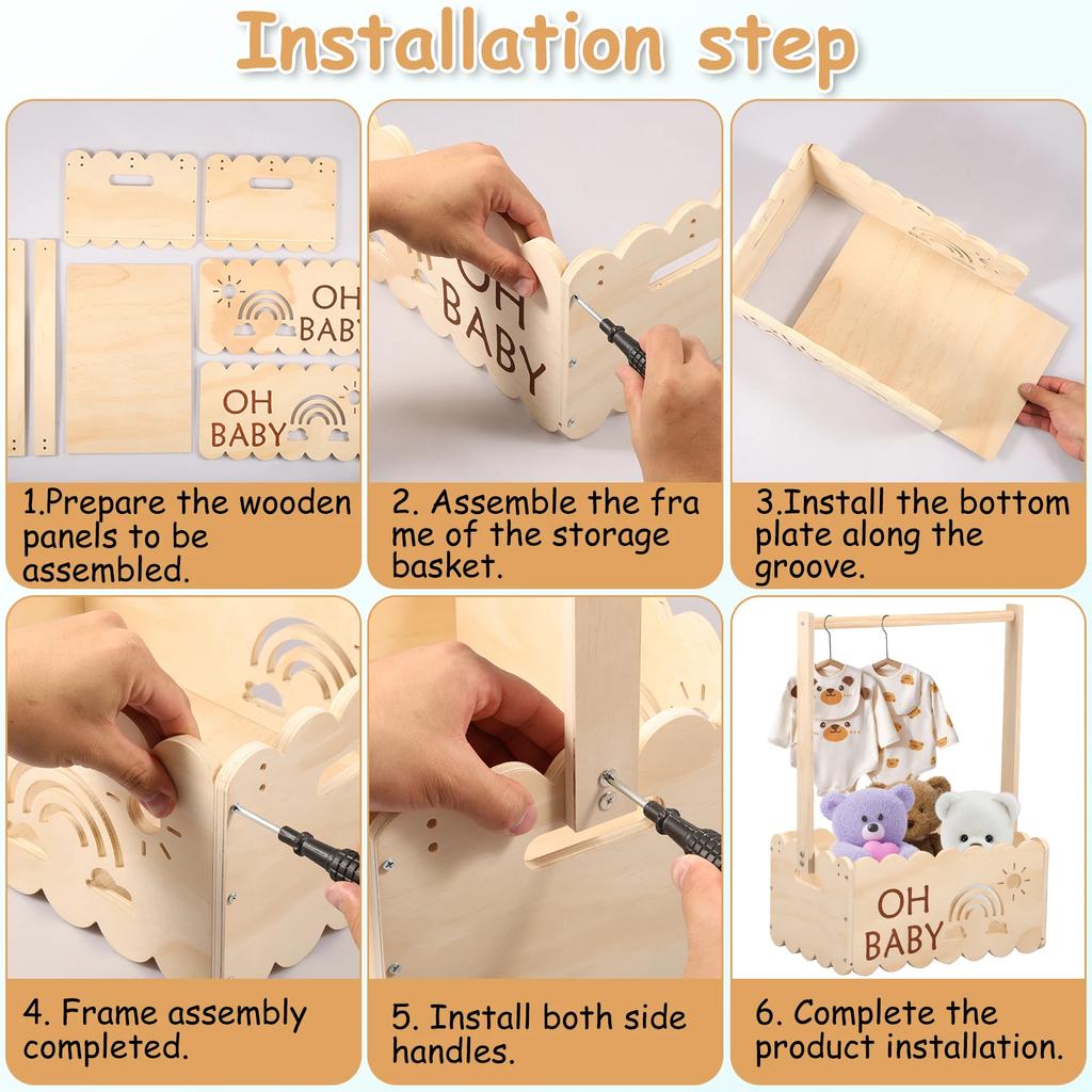 Wood Baby Shower Storage Basket Baby Shower Crate with Handle Baby Toys Storage Crate Multipurpose Gift Basket for Boys Girls