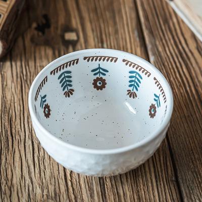 Embossed Small Flower Ceramic Rice Bowl Japanese Tableware Bowl Restaurant Exquisite Small Bowl Household Soup Bowl Round Bowl