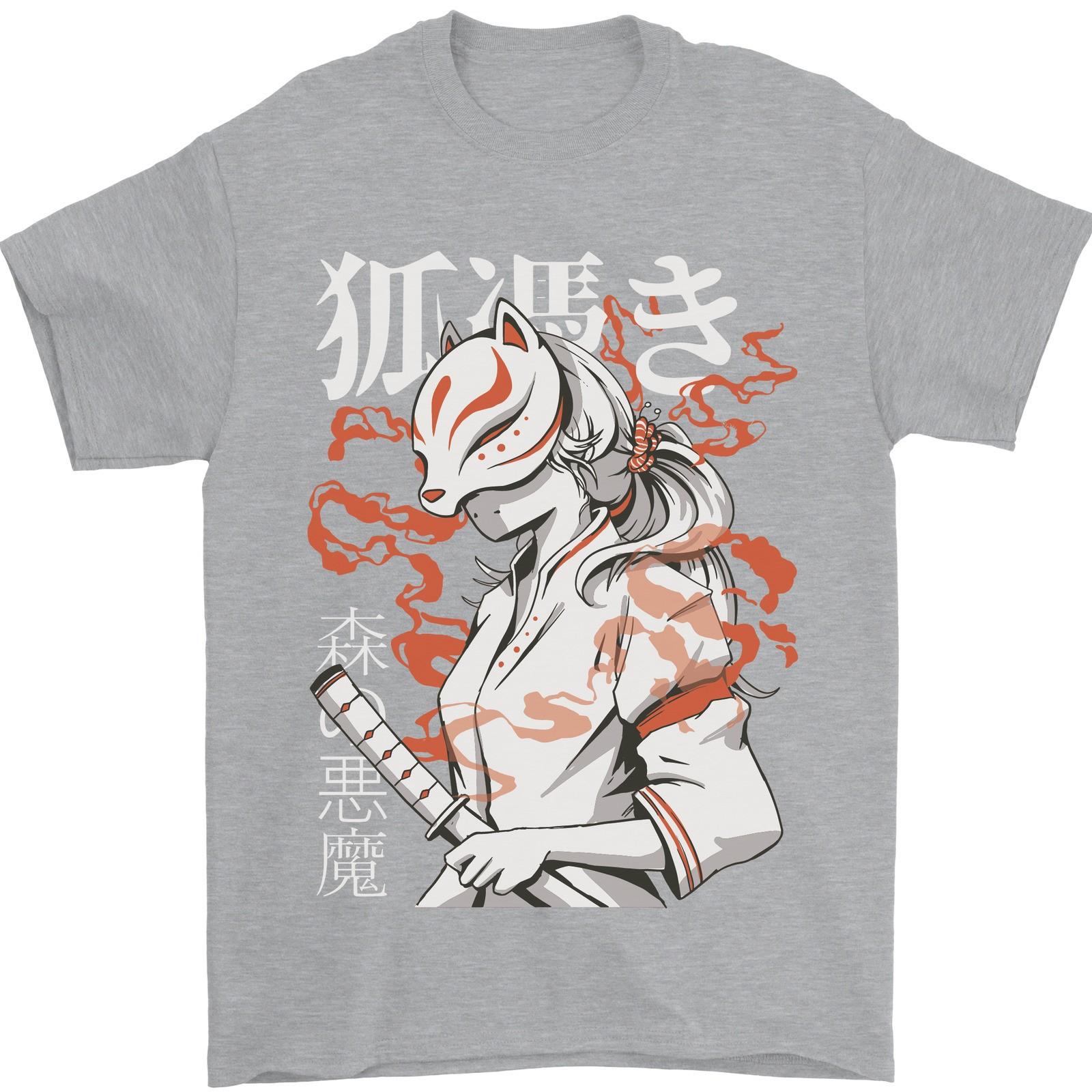 26 Японский Кицунэ Паранормальная Лиса Мужская 100% Хлопок - Унисекс Футболка XL