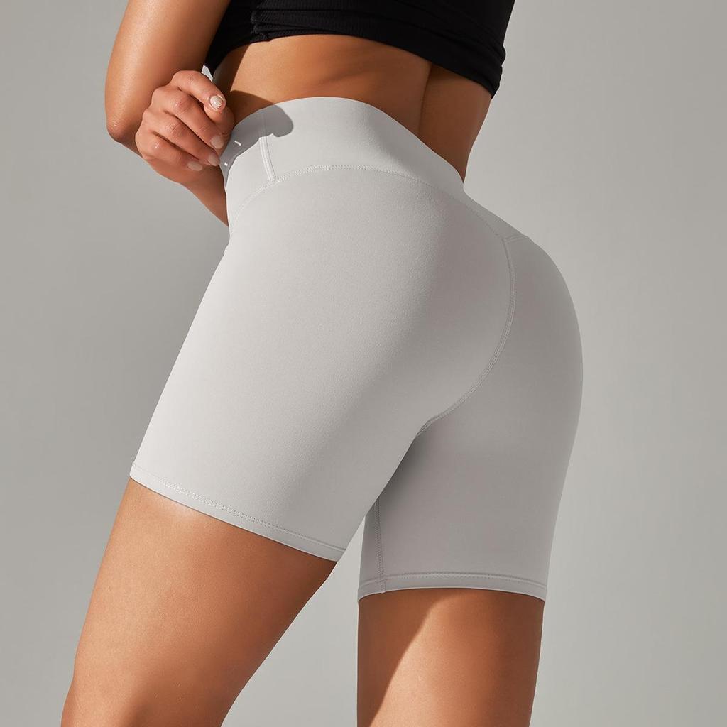 Europäische & Amerikanische Neue Nude Yoga Shorts – Damen Doppelseitig Gebürstet, Eng Elastisch, Dreipunkt, Pfirsich-Po Design.
