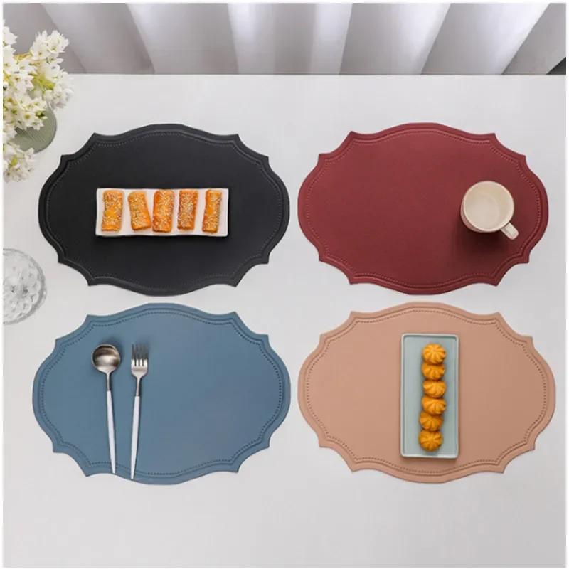 Leather Placemats Irregular Shape Waterproof Pad for Kitchenware Coffee Cup Pot Plate Knife Fork Home Dining Plate Mat