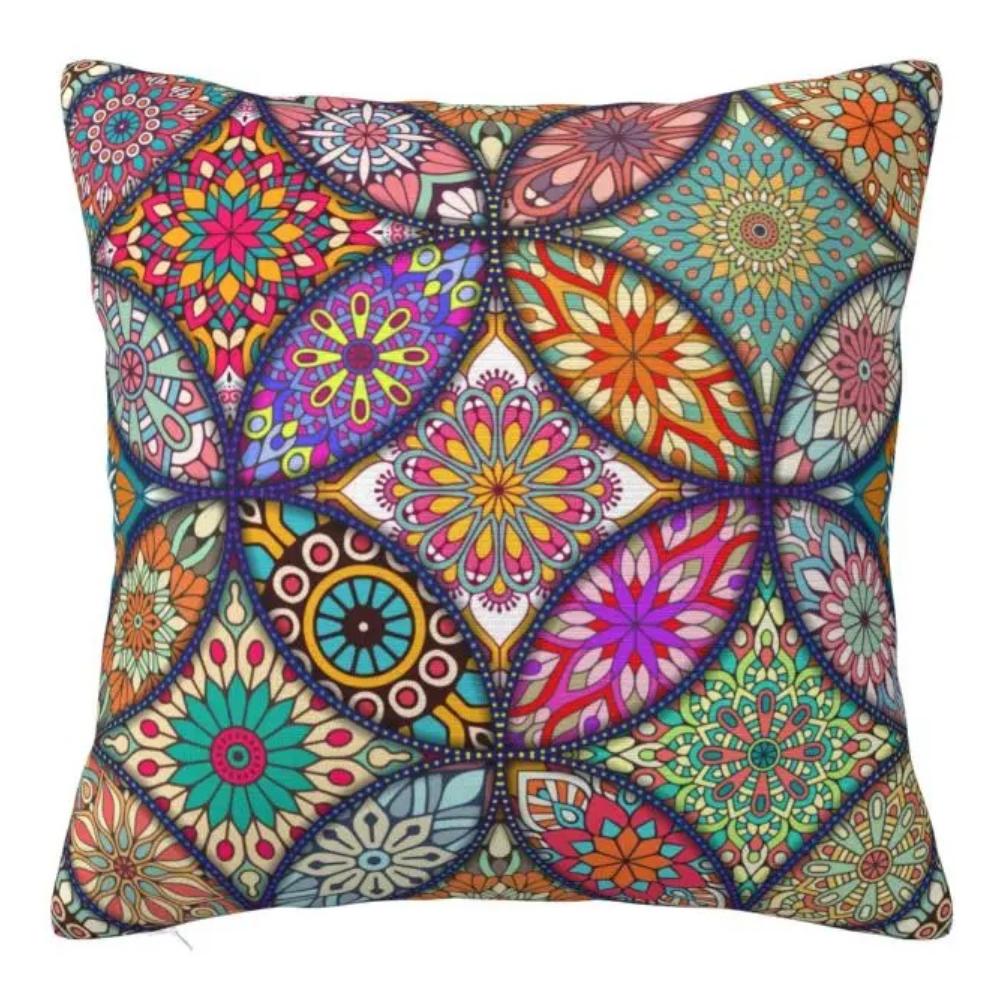 Monika Chen Unisex Arabic Ethnic Floral Mandalas Throw Pillow Cover With Short Plush Print Living Room Sofa Decoration Cushion Cover Pillow Covers