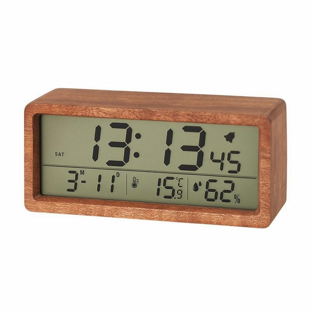 Digital Alarm Clock Easy to Read Wooden Compact for Nightstand