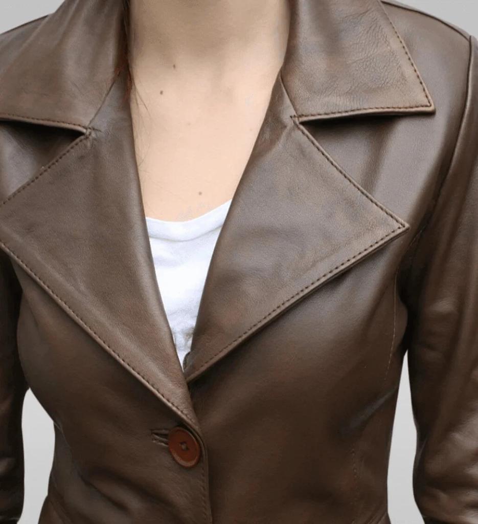 Lambskin New Formal Party Stylish Blazer Designer Women Handmade Leather Brown
